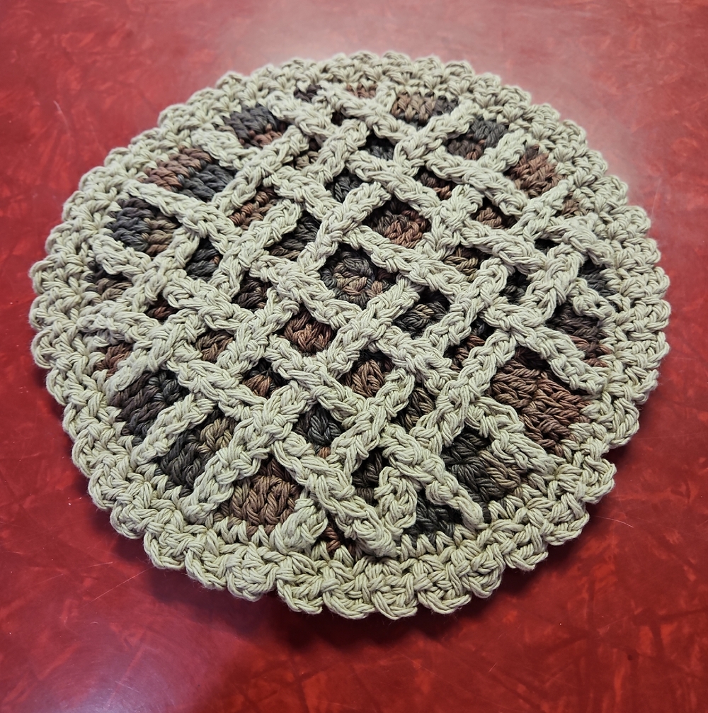 Handmade Round Crochet Mincemeat Pie 9.5" Hot Pad